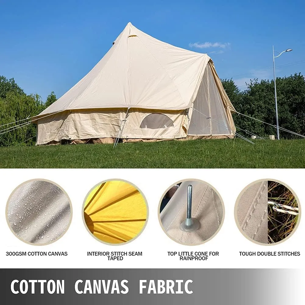 Yurt Tents Bell Tent Oxford Cloth 4-Season Pyramid Tent Family Teepee Camping Tent with Stove Hole for Outdoor Hunting Glamping