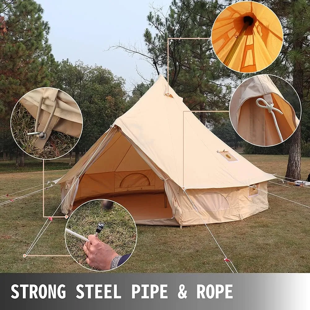 Yurt Tents Bell Tent Oxford Cloth 4-Season Pyramid Tent Family Teepee Camping Tent with Stove Hole for Outdoor Hunting Glamping