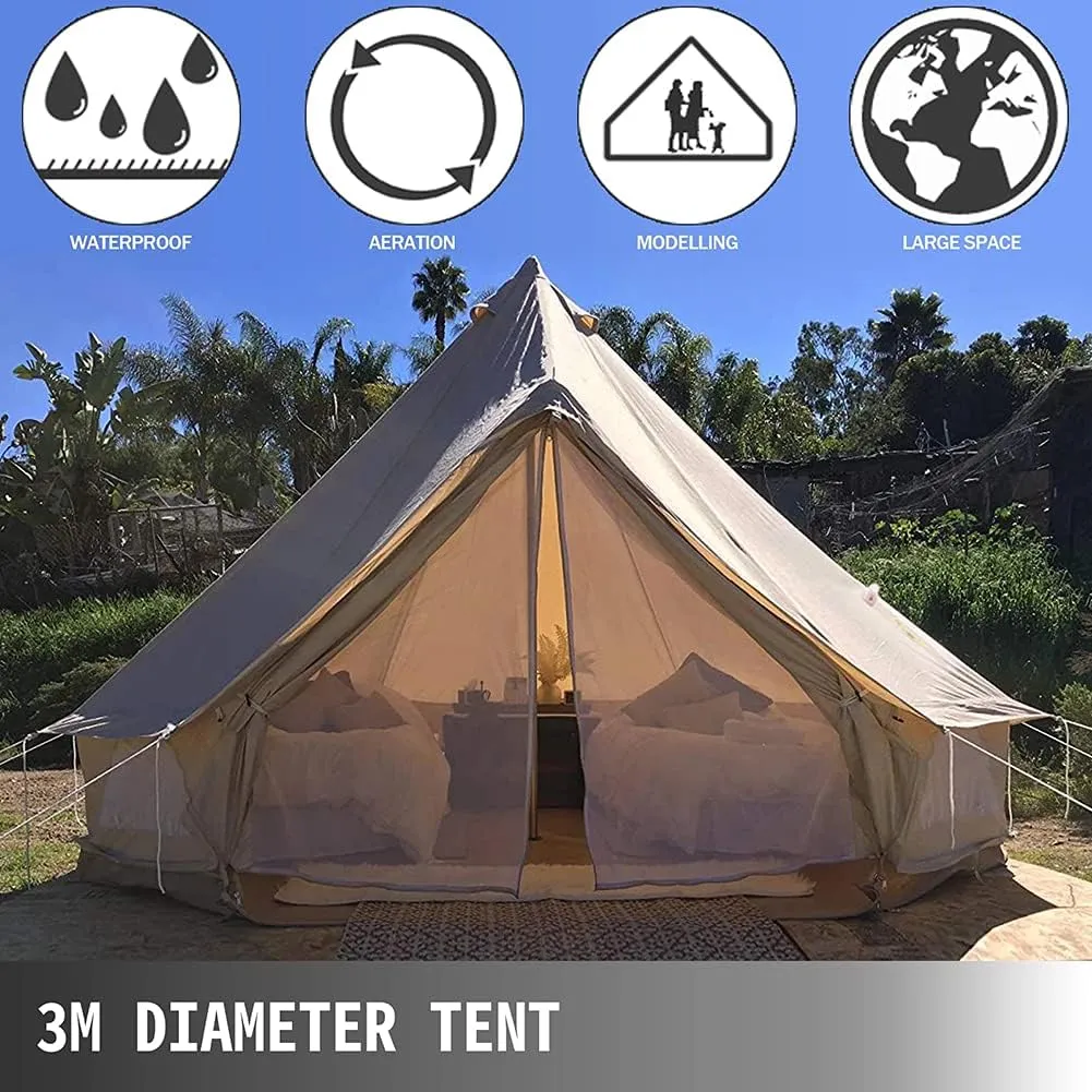 Yurt Tents Bell Tent Oxford Cloth 4-Season Pyramid Tent Family Teepee Camping Tent with Stove Hole for Outdoor Hunting Glamping