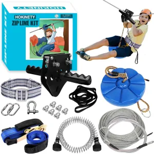 Zip Line Kit for Kids Adults : 100FT Up to 450Lbs - Quick Tighten Zipline for Backyard Outdoor with 100% Rust Proof Removable Trolley Seat Spring Brake